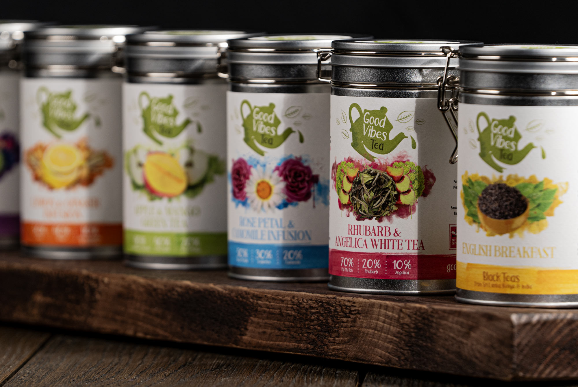 Good Vibes Loose Leaf Tea - Set of flavoured products packaging